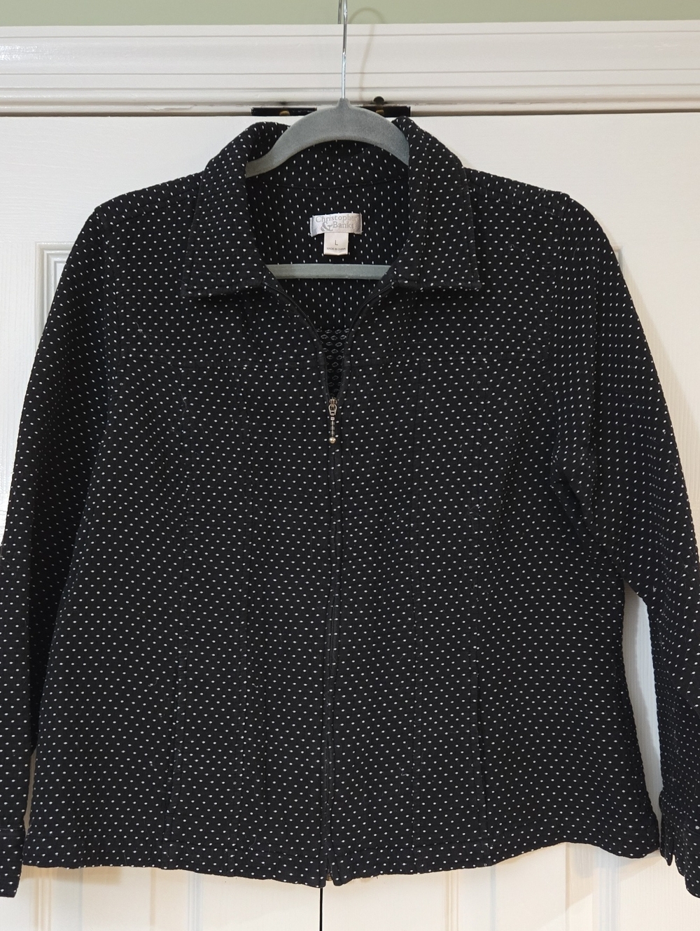 Christopher & Banks Black Jacket with White Polka Dots